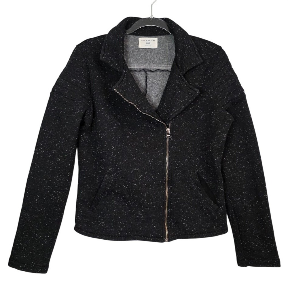 Sol Angeles Womens Medium Moto Jacket Gray Speckled Fleece Asymmetric Zip Ribbed